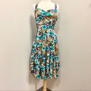 Tropical Floral Halter Dress 50s Vintage Repro M